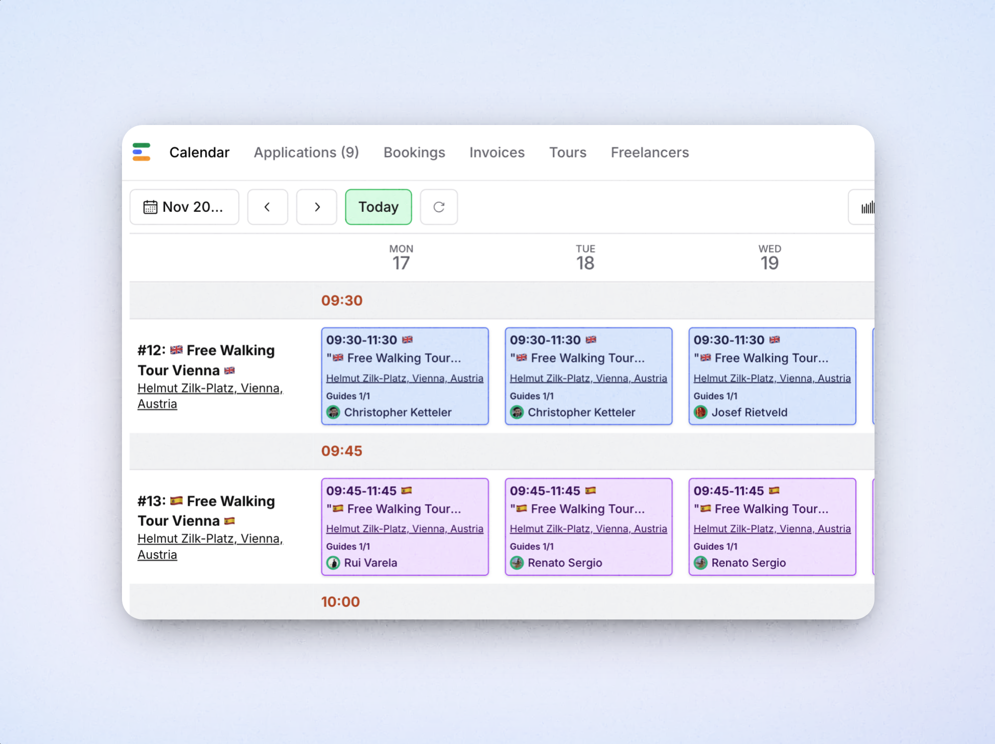 One Calendar for All Tours interface