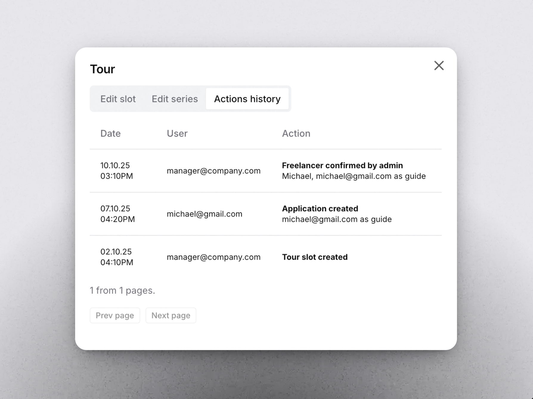 Full Audit Trail interface